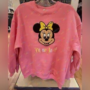 Disney Parks Disneyland Minnie Mouse Embroidered Pullover Crewneck Sweatshirt